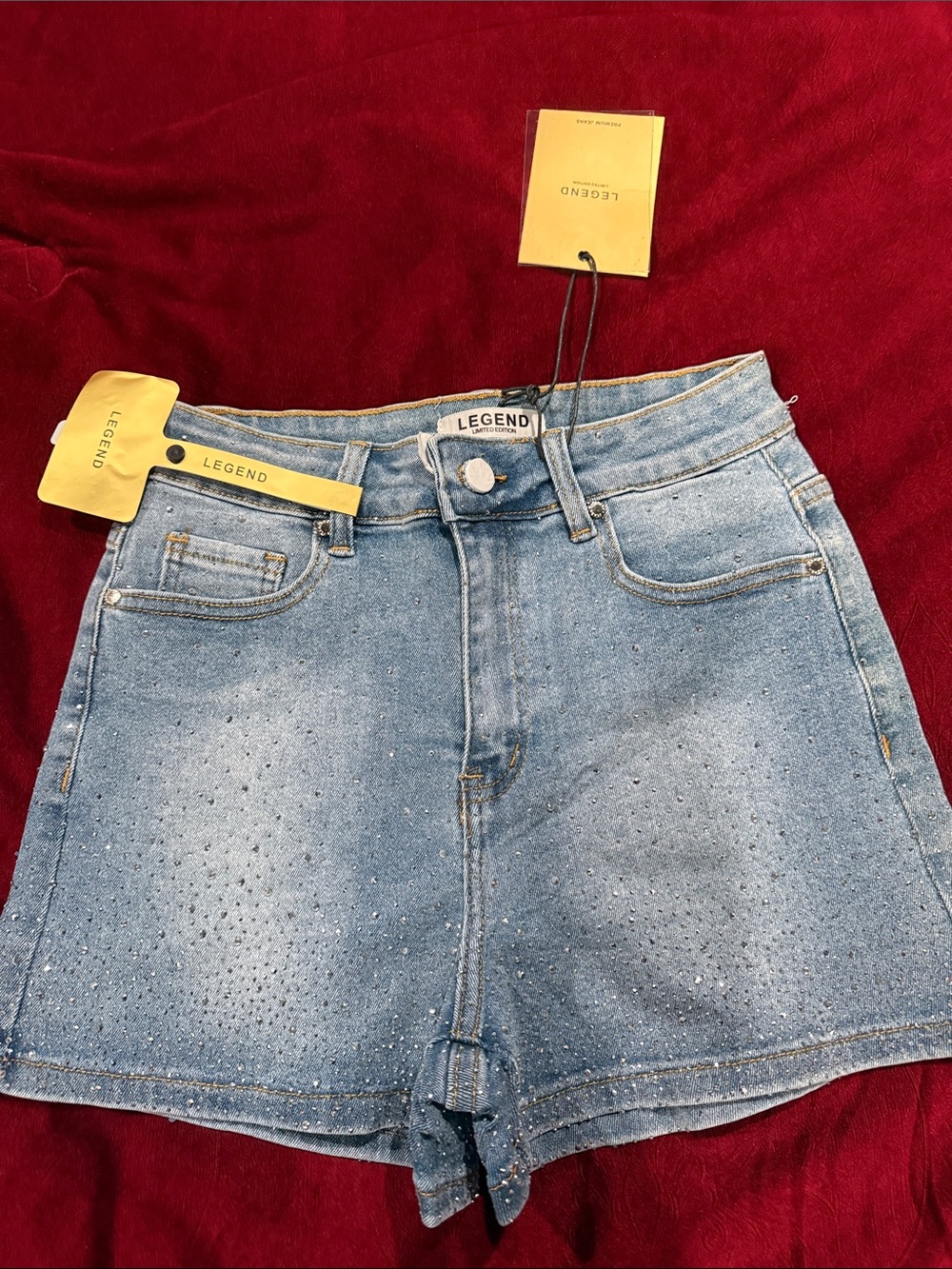 Women's Light Blue Denim Skirt with Subtle Rhinestone Detail